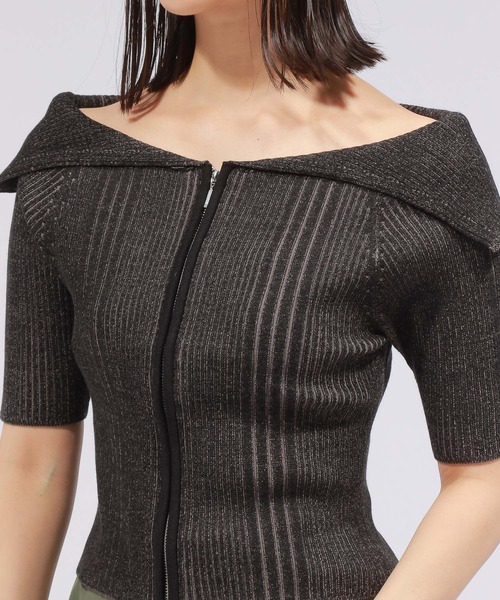 PAGEBOY（ページボーイ）の「ダブルZIPリブオフショル（ニット/セーター・レディース・ライム/オフホワイト/ブラック・FREE）」の16枚目の写真