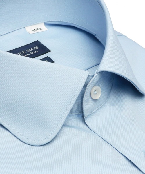 TOKYO SHIRTS（トウキョウシャツ）の「形態安定ノーアイロン ラウンドカラー 長袖ビジネスワイシャツ（ビジネスシャツ・メンズ・サックスブルー・首回り37cm-裄丈80cm/首回り39cm-裄丈80cm/首回り39cm-裄丈84cm/首回り41cm-裄丈82cm/首回り41cm-裄丈86cm/首回り42cm-裄丈82cm/首回り42cm-裄丈86cm/首回り43cm-裄丈82cm/首回り43cm-裄丈86cm/首回り37cm-裄丈84cm）」の4枚目の写真