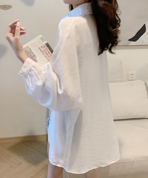Miniministore(ミニミニストア)の「シアーシャツ 薄手シースルー羽織り 韓国(シャツ/ブラウス・レディース・ライトベージュ/ブルーグリーン/イエロー/オレンジ/ラベンダー/ホワイト/ピンク/グリーン・FREE)」の11枚目の写真
