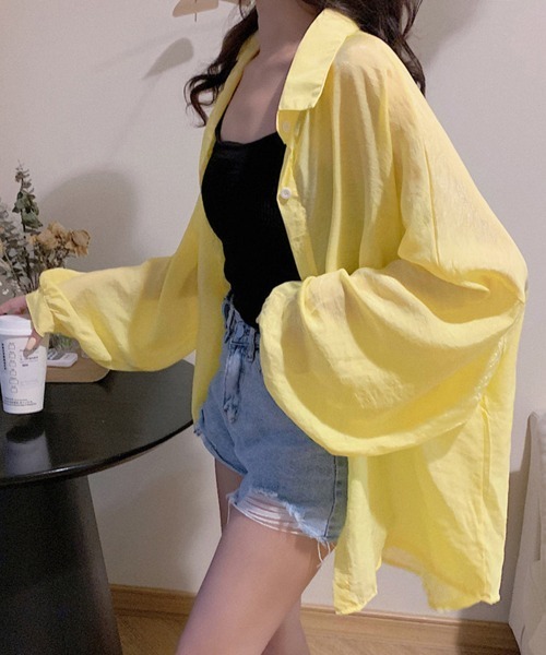 Miniministore(ミニミニストア)の「シアーシャツ 薄手シースルー羽織り 韓国(シャツ/ブラウス・レディース・ライトベージュ/ブルーグリーン/イエロー/オレンジ/ラベンダー/ホワイト/ピンク/グリーン・FREE)」の15枚目の写真