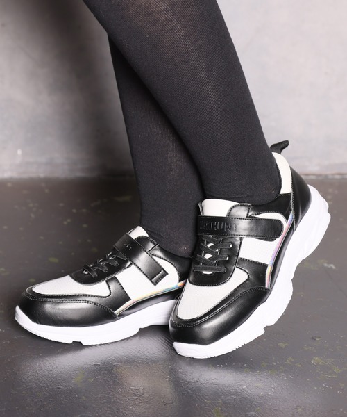 PINKHUNT（ピンクハント）の「PINKHUNT ピンクハント オーロラライン スニーカー 9161（スニーカー・キッズ・ブラック/ホワイト・S size/M size/L size）」の2枚目の写真