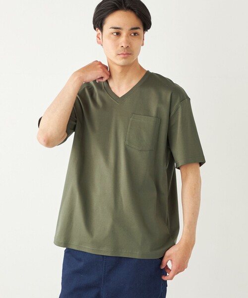 SHIPS Colors（シップス カラーズ）の「SHIPS Colors:シルケット コットン Vネック ポケット Tシャツ◇（Tシャツ/カットソー・メンズ・ブルー/ブラック/オリーブ/ホワイト/ライトグレー・SMALL/MEDIUM/LARGE/X-LARGE）」の4枚目の写真