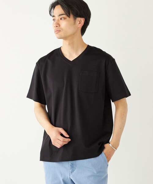 SHIPS Colors（シップス カラーズ）の「SHIPS Colors:シルケット コットン Vネック ポケット Tシャツ◇（Tシャツ/カットソー・メンズ・ブルー/ブラック/オリーブ/ホワイト/ライトグレー・SMALL/MEDIUM/LARGE/X-LARGE）」の3枚目の写真