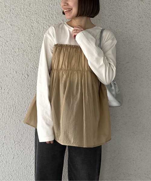 LEPSIM(レプシィム)の「布帛ドッキングロンT 109868(Tシャツ/カットソー・レディース・カーキ/ブラック/ベージュ・FREE)」の2枚目の写真