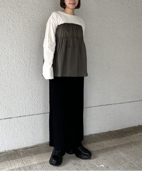 LEPSIM(レプシィム)の「布帛ドッキングロンT 109868(Tシャツ/カットソー・レディース・カーキ/ブラック/ベージュ・FREE)」の7枚目の写真