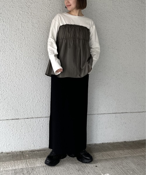 LEPSIM(レプシィム)の「布帛ドッキングロンT 109868(Tシャツ/カットソー・レディース・カーキ/ブラック/ベージュ・FREE)」の8枚目の写真