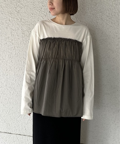 LEPSIM(レプシィム)の「布帛ドッキングロンT 109868(Tシャツ/カットソー・レディース・カーキ/ブラック/ベージュ・FREE)」の5枚目の写真