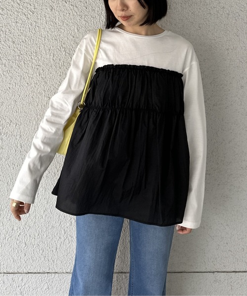 LEPSIM(レプシィム)の「布帛ドッキングロンT 109868(Tシャツ/カットソー・レディース・カーキ/ブラック/ベージュ・FREE)」の9枚目の写真