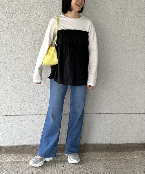 LEPSIM(レプシィム)の「布帛ドッキングロンT 109868(Tシャツ/カットソー・レディース・カーキ/ブラック/ベージュ・FREE)」の10枚目の写真