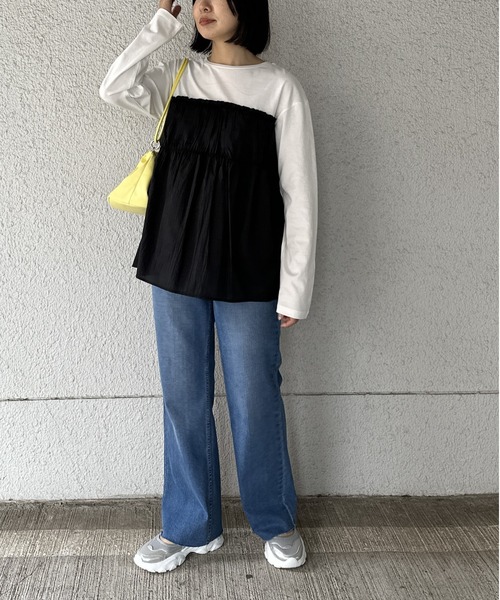 LEPSIM(レプシィム)の「布帛ドッキングロンT 109868(Tシャツ/カットソー・レディース・カーキ/ブラック/ベージュ・FREE)」の12枚目の写真