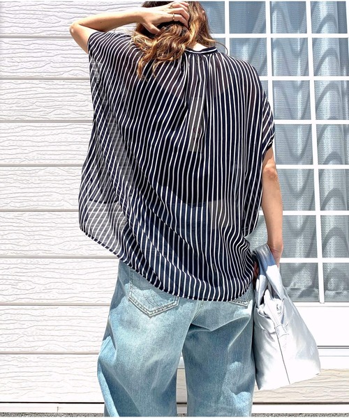 Q（キュー）の「ストライプスキッパーシャツ（シャツ/ブラウス・レディース・ホワイト系/ネイビー系・MEDIUM）」の5枚目の写真