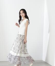 ◇シアーラインプリントチュールスカート