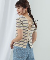 Ray BEAMS | Ray BEAMS / マルチ ボーダー レースアップ トップス(ニット/セーター)