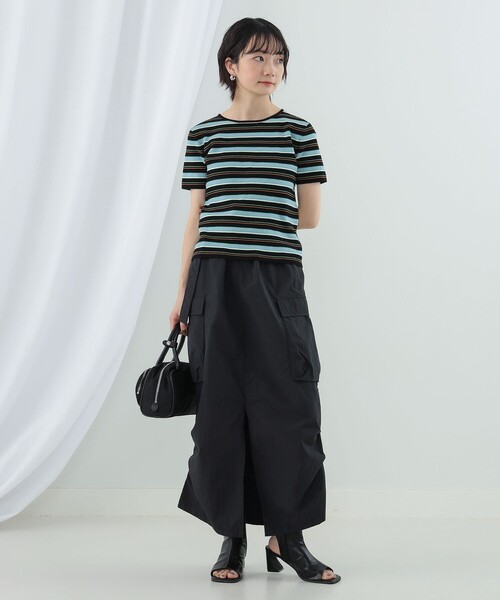 Ray BEAMS(レイビームス)の「Ray BEAMS / マルチ ボーダー レースアップ トップス(ニット/セーター・レディース・ベージュ/ブラック・ONE SIZE)」の3枚目の写真