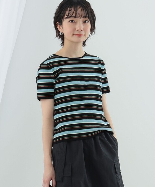 Ray BEAMS(レイビームス)の「Ray BEAMS / マルチ ボーダー レースアップ トップス(ニット/セーター・レディース・ベージュ/ブラック・ONE SIZE)」の6枚目の写真