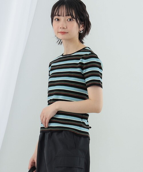 Ray BEAMS(レイビームス)の「Ray BEAMS / マルチ ボーダー レースアップ トップス(ニット/セーター・レディース・ベージュ/ブラック・ONE SIZE)」の7枚目の写真