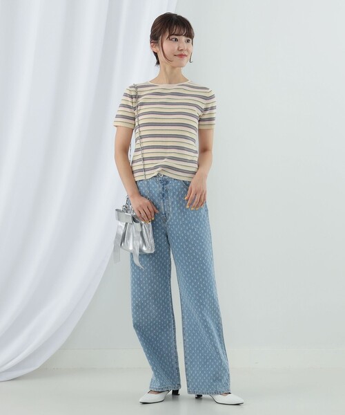 Ray BEAMS(レイビームス)の「Ray BEAMS / マルチ ボーダー レースアップ トップス(ニット/セーター・レディース・ベージュ/ブラック・ONE SIZE)」の9枚目の写真