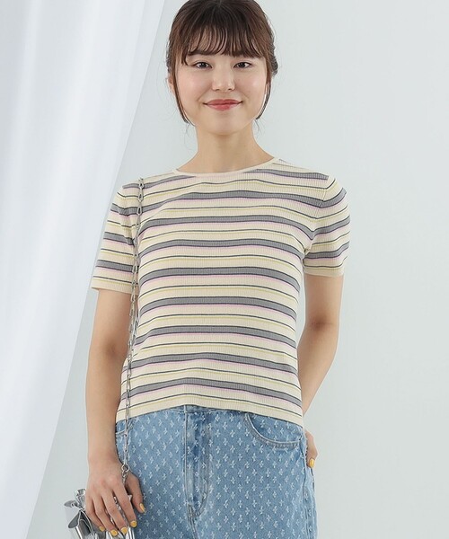 Ray BEAMS(レイビームス)の「Ray BEAMS / マルチ ボーダー レースアップ トップス(ニット/セーター・レディース・ベージュ/ブラック・ONE SIZE)」の12枚目の写真