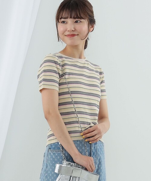 Ray BEAMS(レイビームス)の「Ray BEAMS / マルチ ボーダー レースアップ トップス(ニット/セーター・レディース・ベージュ/ブラック・ONE SIZE)」の13枚目の写真