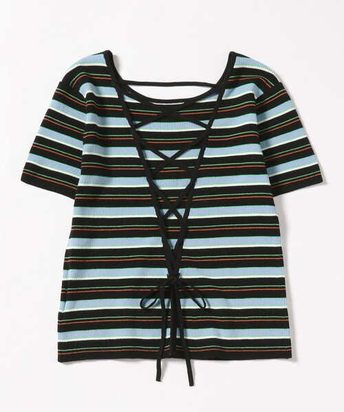 Ray BEAMS(レイビームス)の「Ray BEAMS / マルチ ボーダー レースアップ トップス(ニット/セーター・レディース・ベージュ/ブラック・ONE SIZE)」の15枚目の写真