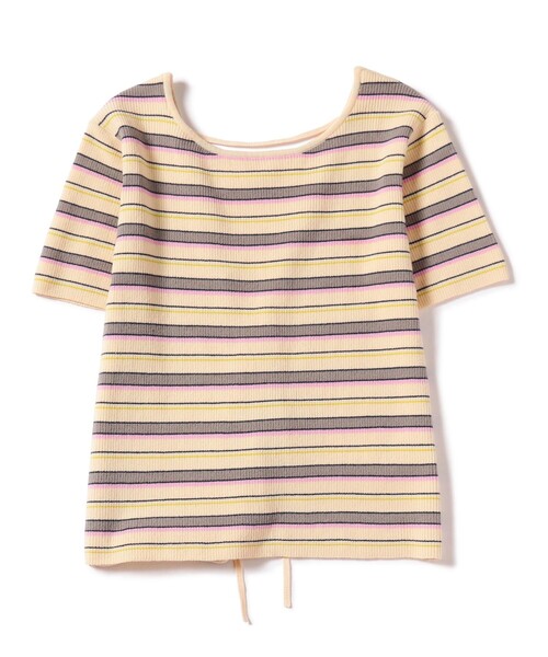 Ray BEAMS(レイビームス)の「Ray BEAMS / マルチ ボーダー レースアップ トップス(ニット/セーター・レディース・ベージュ/ブラック・ONE SIZE)」の17枚目の写真