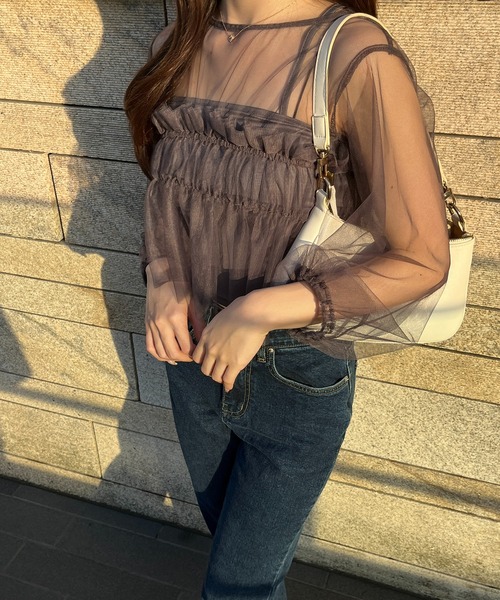 RiLi（リリ）の「ふんわりチュールトップス【RL】（その他トップス・レディース・アイボリー/ブルーグレー/ベージュ・FREE）」の2枚目の写真