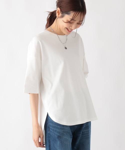 GLOBAL WORK(グローバルワーク)の「なめらかタッチラウンドチュニック/992253(Tシャツ/カットソー・レディース・ロイヤルブルー/グレイッシュベージュ/ブラック/オフホワイト・FREE)」の2枚目の写真