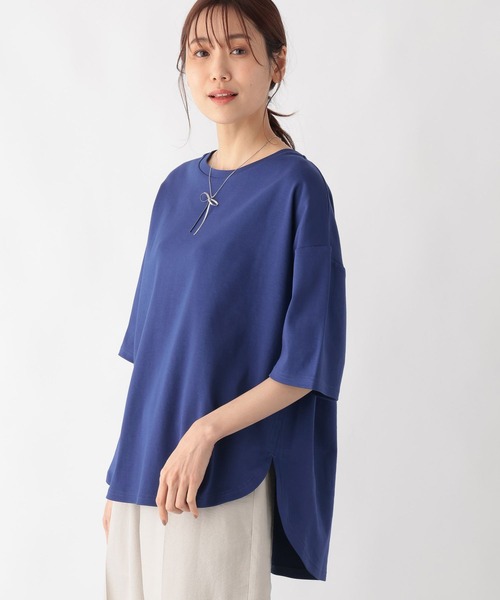 GLOBAL WORK(グローバルワーク)の「なめらかタッチラウンドチュニック/992253(Tシャツ/カットソー・レディース・ロイヤルブルー/グレイッシュベージュ/ブラック/オフホワイト・FREE)」の4枚目の写真