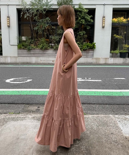 the dallas w tiered ロングワンピース　新品タグ付き セール】 パウダリーサテン ティアードロングワンピース