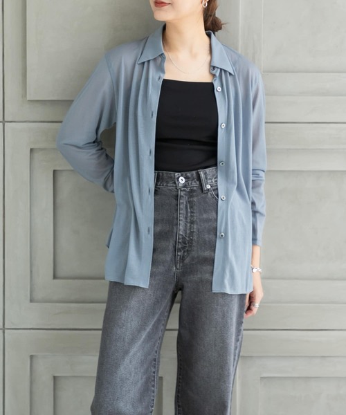 URBAN RESEARCH(アーバンリサーチ)の「シアーカットソーシャツ(シャツ/ブラウス・レディース・ブラック/ブルー系その他/ライトベージュ・FREE)」の1枚目の写真