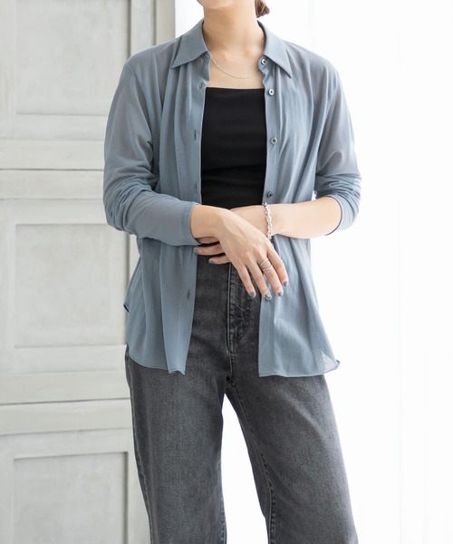 URBAN RESEARCH(アーバンリサーチ)の「シアーカットソーシャツ(シャツ/ブラウス・レディース・ブラック/ブルー系その他/ライトベージュ・FREE)」の8枚目の写真