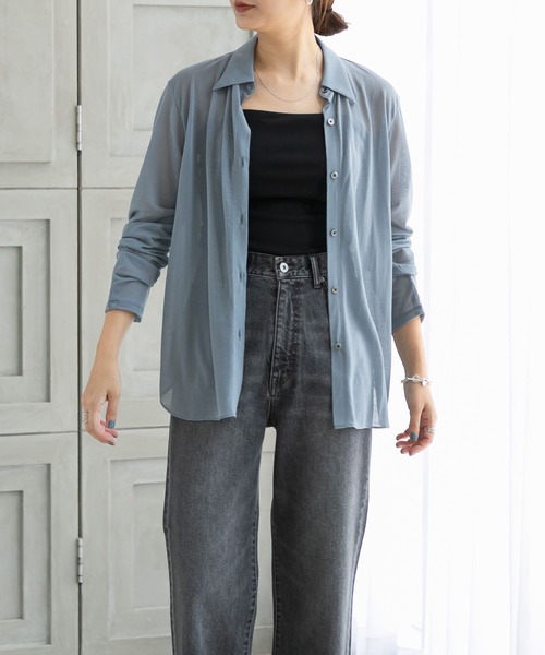 URBAN RESEARCH(アーバンリサーチ)の「シアーカットソーシャツ(シャツ/ブラウス・レディース・ブラック/ブルー系その他/ライトベージュ・FREE)」の9枚目の写真