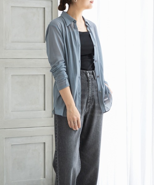 URBAN RESEARCH(アーバンリサーチ)の「シアーカットソーシャツ(シャツ/ブラウス・レディース・ブラック/ブルー系その他/ライトベージュ・FREE)」の10枚目の写真