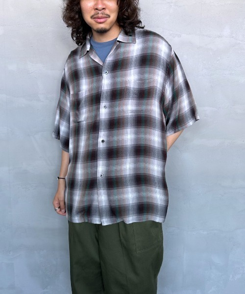 JEANS FACTORY （ジーンズファクトリー）の「[DAN RIVER/ダンリバー] 別注 レーヨンオープンカラーチェックシャツ（シャツ/ブラウス・レディース・ブラック/ブルー/ブラック系その他・M/L）」の3枚目の写真