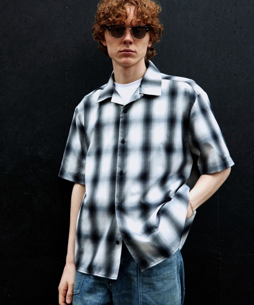 JEANS FACTORY （ジーンズファクトリー）の「[DAN RIVER/ダンリバー] 別注 レーヨンオープンカラーチェックシャツ（シャツ/ブラウス・レディース・ブラック/ブルー/ブラック系その他・M/L）」の2枚目の写真