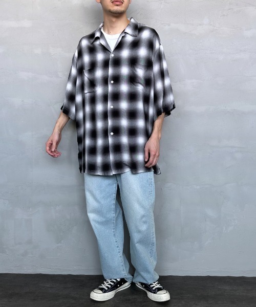 JEANS FACTORY （ジーンズファクトリー）の「[DAN RIVER/ダンリバー] 別注 レーヨンオープンカラーチェックシャツ（シャツ/ブラウス・レディース・ブラック/ブルー/ブラック系その他・M/L）」の11枚目の写真