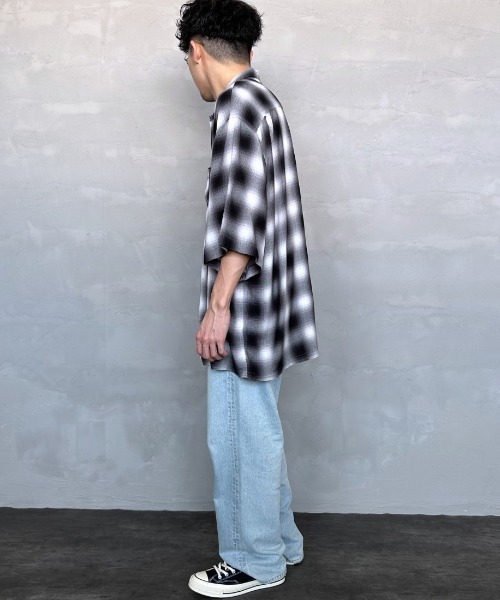 JEANS FACTORY （ジーンズファクトリー）の「[DAN RIVER/ダンリバー] 別注 レーヨンオープンカラーチェックシャツ（シャツ/ブラウス・レディース・ブラック/ブルー/ブラック系その他・M/L）」の18枚目の写真