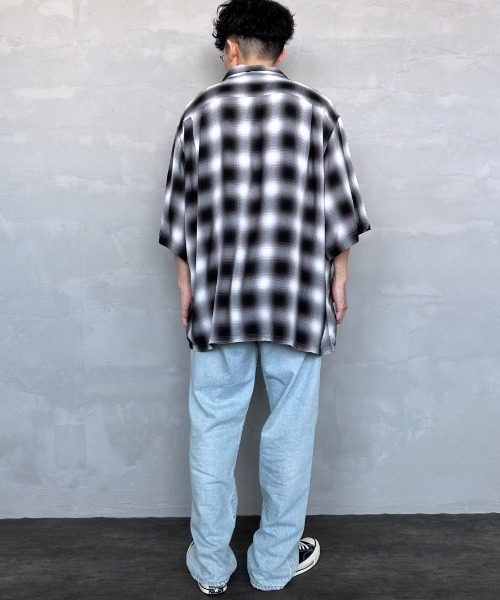 JEANS FACTORY （ジーンズファクトリー）の「[DAN RIVER/ダンリバー] 別注 レーヨンオープンカラーチェックシャツ（シャツ/ブラウス・レディース・ブラック/ブルー/ブラック系その他・M/L）」の19枚目の写真