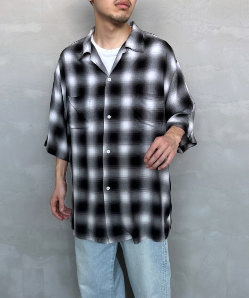 JEANS FACTORY （ジーンズファクトリー）の「[DAN RIVER/ダンリバー] 別注 レーヨンオープンカラーチェックシャツ（シャツ/ブラウス・レディース・ブラック/ブルー/ブラック系その他・M/L）」の14枚目の写真