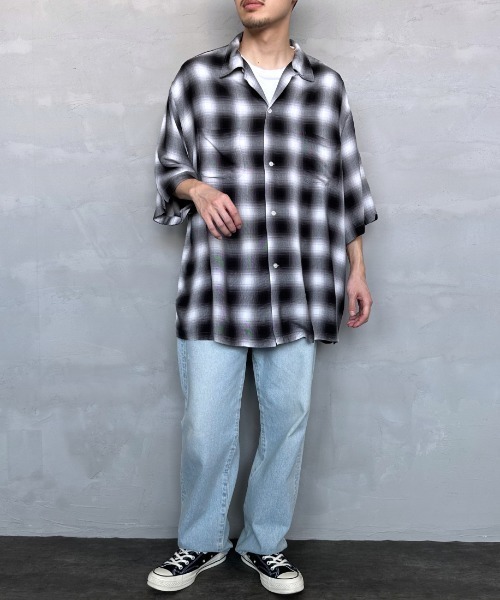 JEANS FACTORY （ジーンズファクトリー）の「[DAN RIVER/ダンリバー] 別注 レーヨンオープンカラーチェックシャツ（シャツ/ブラウス・レディース・ブラック/ブルー/ブラック系その他・M/L）」の17枚目の写真
