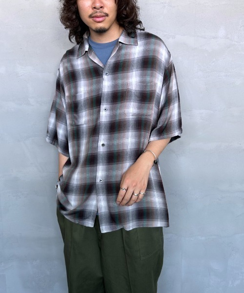 JEANS FACTORY （ジーンズファクトリー）の「[DAN RIVER/ダンリバー] 別注 レーヨンオープンカラーチェックシャツ（シャツ/ブラウス・レディース・ブラック/ブルー/ブラック系その他・M/L）」の20枚目の写真