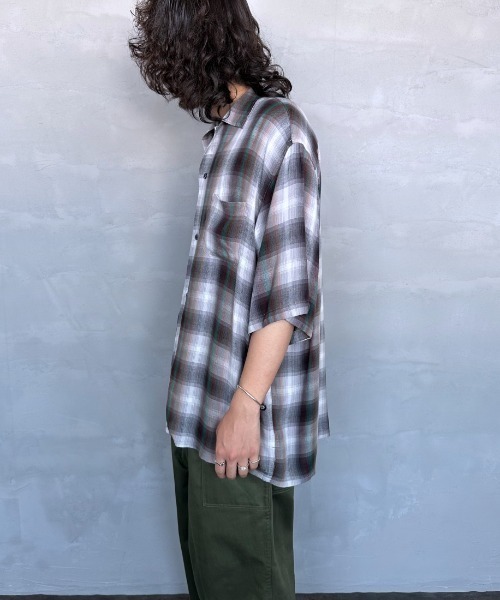 JEANS FACTORY （ジーンズファクトリー）の「[DAN RIVER/ダンリバー] 別注 レーヨンオープンカラーチェックシャツ（シャツ/ブラウス・レディース・ブラック/ブルー/ブラック系その他・M/L）」の21枚目の写真