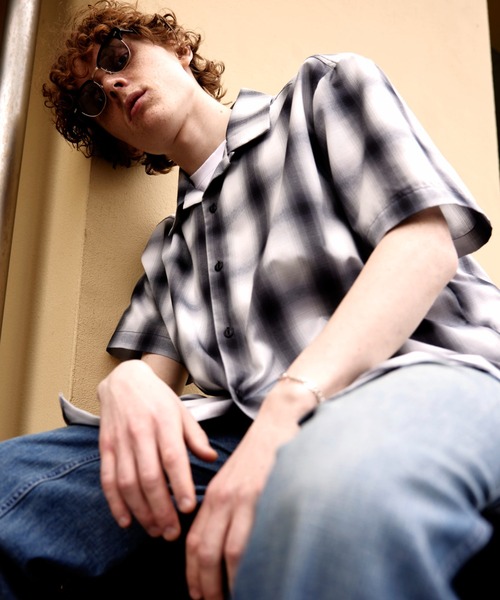 JEANS FACTORY （ジーンズファクトリー）の「[DAN RIVER/ダンリバー] 別注 レーヨンオープンカラーチェックシャツ（シャツ/ブラウス・レディース・ブラック/ブルー/ブラック系その他・M/L）」の5枚目の写真