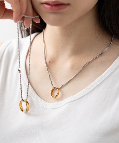 ステンレスリングペアネックレス 2点セット 韓国製（ネックレス