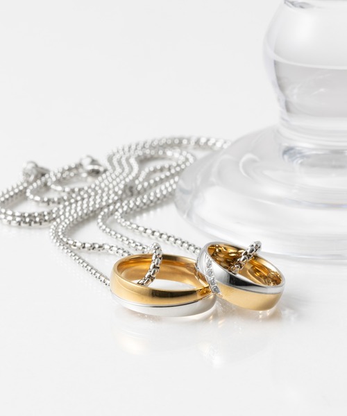 ステンレスリングペアネックレス 2点セット 韓国製（ネックレス