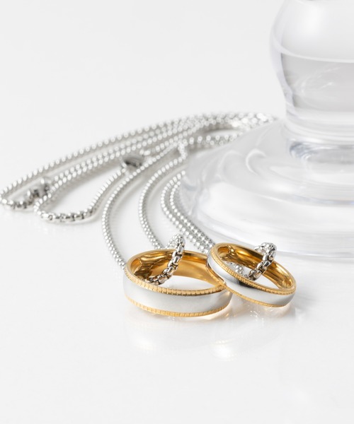 Longinus. bangle × ring (アクセサリー2点セット) ステンレスリングペアネックレス 2点セット 韓国製（ネックレス