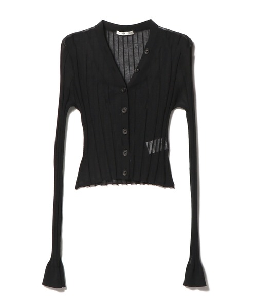 ESTNATION（エストネーション）の「ESTNATION / オーガンジーリブカーディガン（カーディガン/ボレロ・レディース・ライトブルー/ライトベージュ/ブラック・FREE）」の2枚目の写真