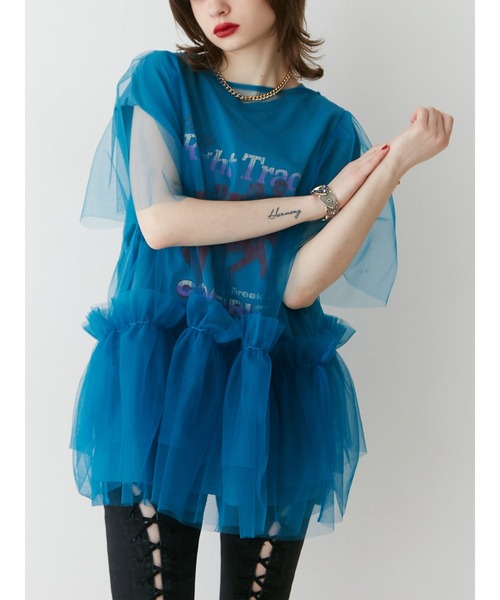 jouetie(ジュエティ)の「ボリュームチュールレイヤードワンピース(ワンピース・レディース・ブルー/オフホワイト/ブラック・MEDIUM)」の3枚目の写真