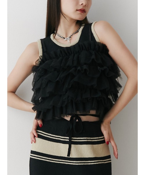 jouetie（ジュエティ）の「チュールビスチェ（キャミソール・レディース・ブラック/オフホワイト/ブルー・MEDIUM）」の12枚目の写真