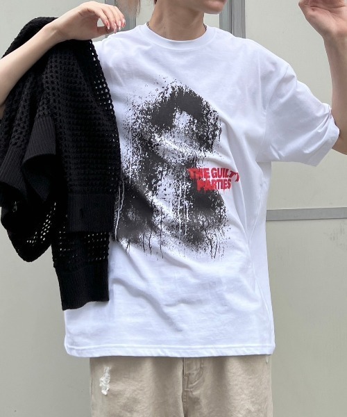 Chikashitsu +(チカシツプラス)の「【Chikashitsu +】paint graphic t-shirt / 【チカシツプラス】ペイントグラフィック半袖Tシャツ(Tシャツ/カットソー・メンズ・ブラック/ホワイト・ONE SIZE)」の4枚目の写真